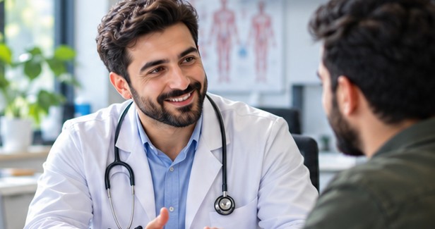 A doctor talking with a patient in a consulting room